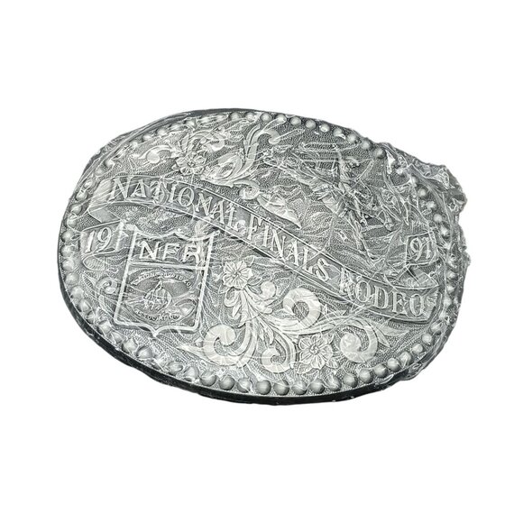 1991 Hesston National Finals Rodeo Silver Belt Buckle Western Collectible